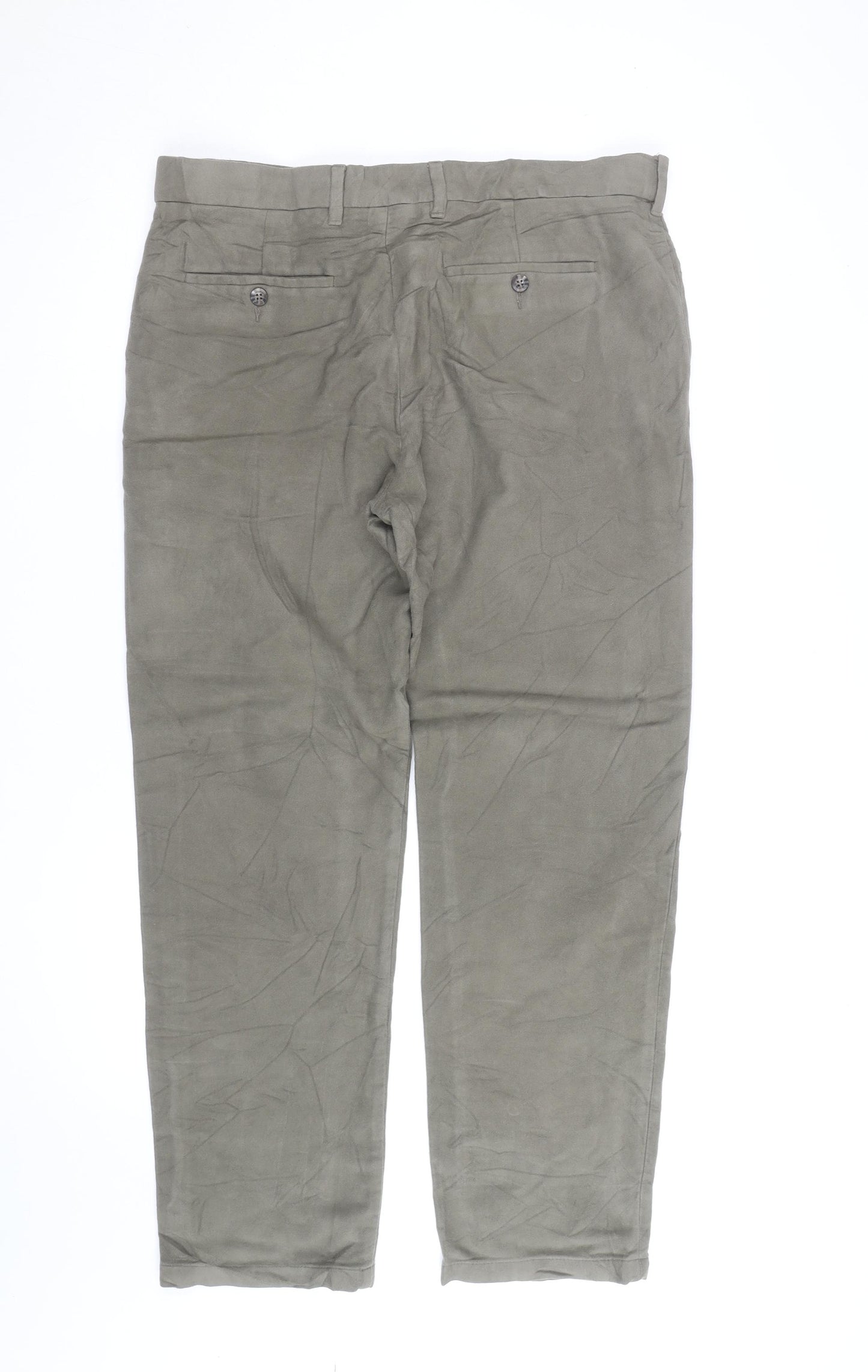 Marks and Spencer Mens Green Linen Chino Trousers 36W 31L Regular Fit