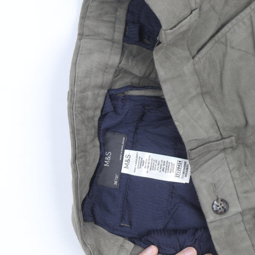 Marks and Spencer Mens Green Linen Chino Trousers 36W 31L Regular Fit