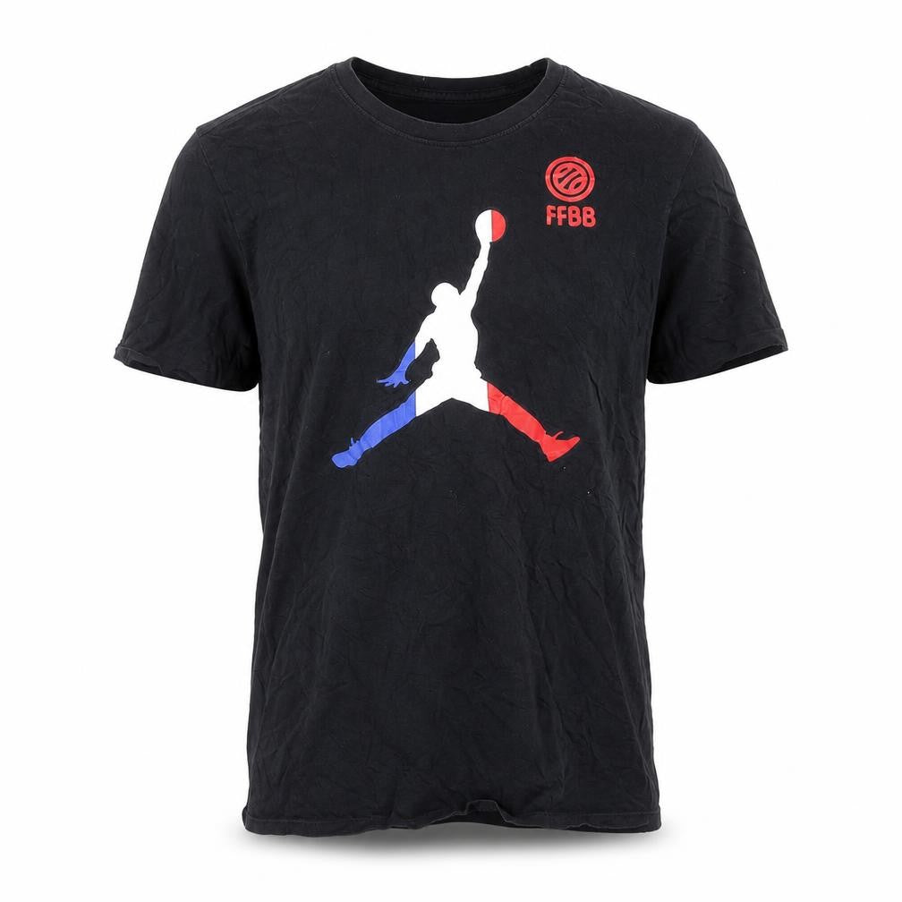 Front view of Nike Men's Black FFBB Jumpman Graphic T-Shirt, size L
