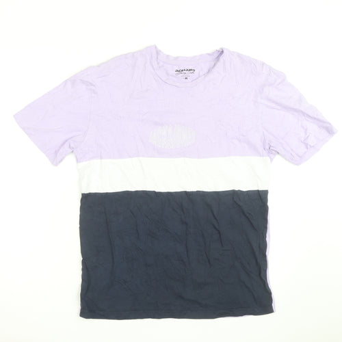 Jack & Jones Men's Lilac Colourblock Crew Neck Cotton T-Shirt M