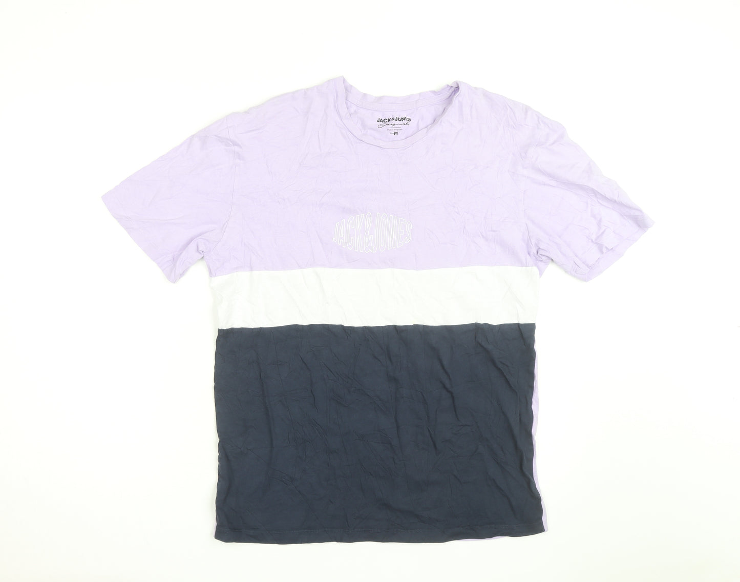 Jack & Jones Men's Lilac Colourblock Crew Neck Cotton T-Shirt M