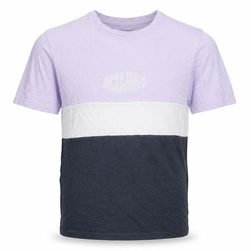 Jack & Jones Men's Lilac Colourblock Crew Neck Cotton T-Shirt M