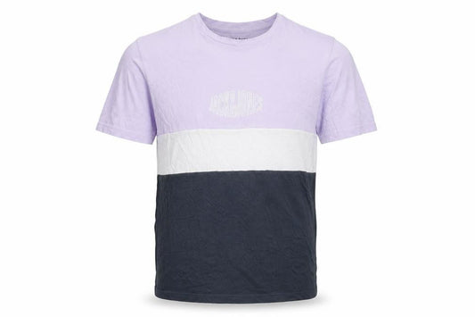 Jack & Jones Men's Lilac Colourblock Crew Neck Cotton T-Shirt M