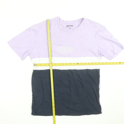 Jack & Jones Men's Lilac Colourblock Crew Neck Cotton T-Shirt M
