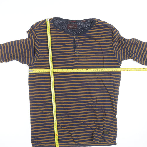 Scotch & Soda Men’s Blue Striped Henley Long Sleeve Cotton Top M