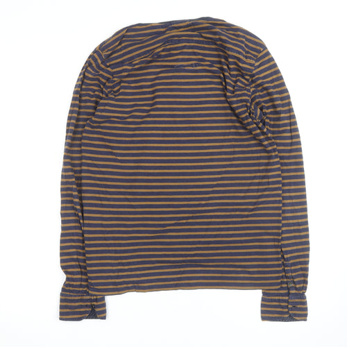 Scotch & Soda Men’s Blue Striped Henley Long Sleeve Cotton Top M