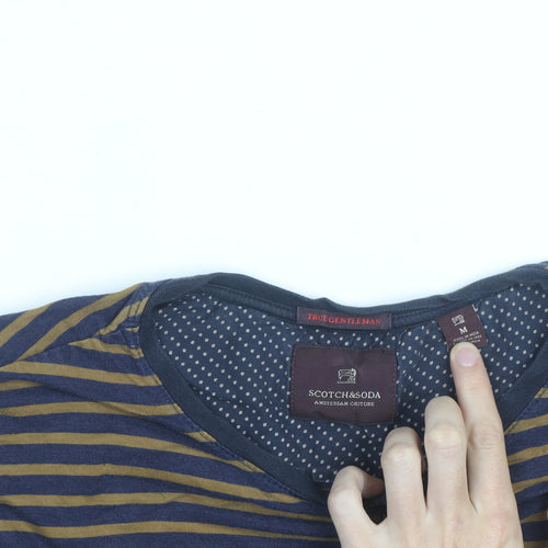 Scotch & Soda Men’s Blue Striped Henley Long Sleeve Cotton Top M