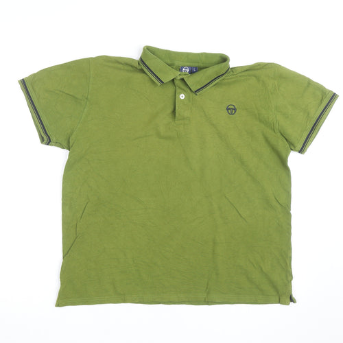 Sergio Tacchini Men's Green Cotton Polo Shirt Size L Classic Fit