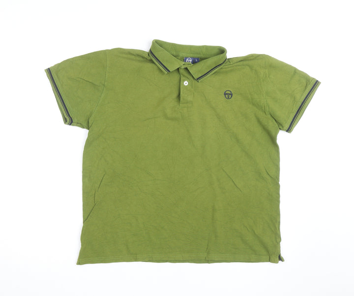 Sergio Tacchini Men's Green Cotton Polo Shirt Size L Classic Fit