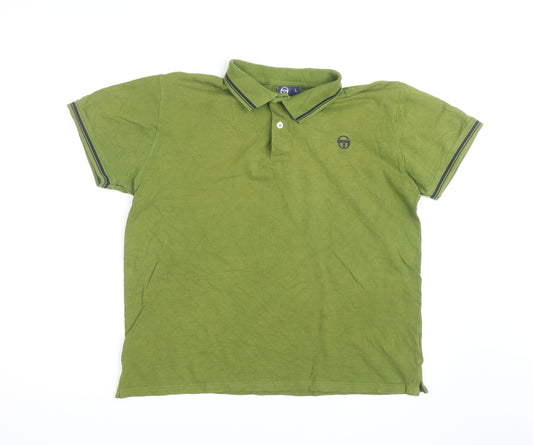 Sergio Tacchini Men's Green Cotton Polo Shirt Size L Classic Fit