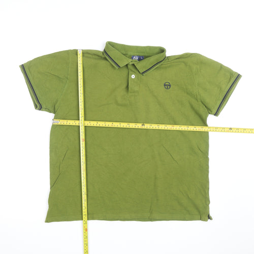 Sergio Tacchini Men's Green Cotton Polo Shirt Size L Classic Fit