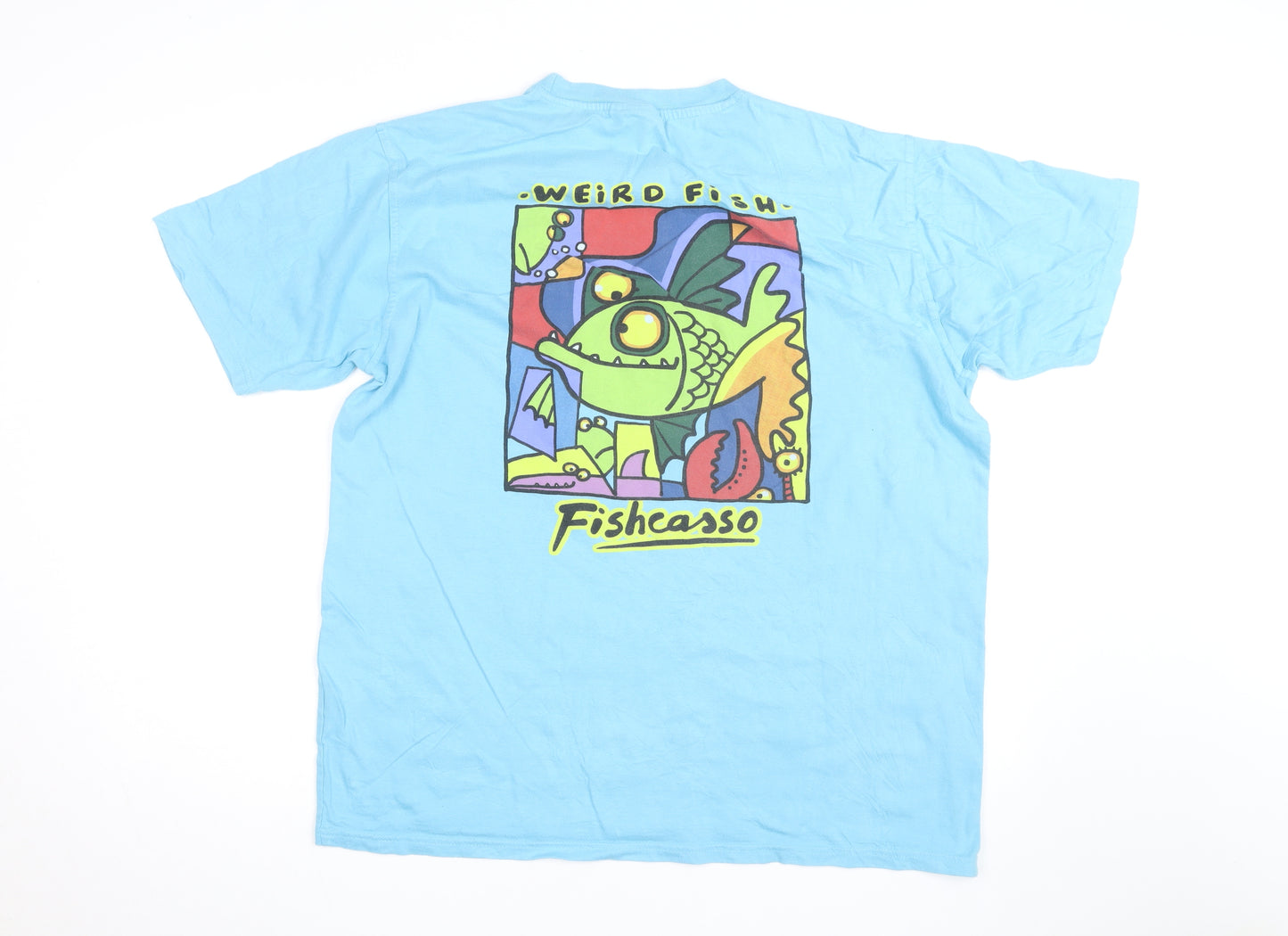 Weird Fish Men's Blue Fishcasso Graphic Cotton T-Shirt Size L