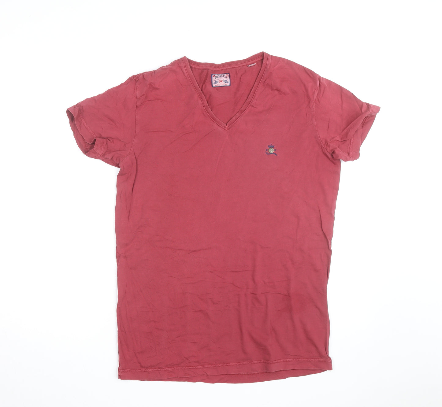 Diesel Women Red V-Neck Cotton Basic T-Shirt Size L