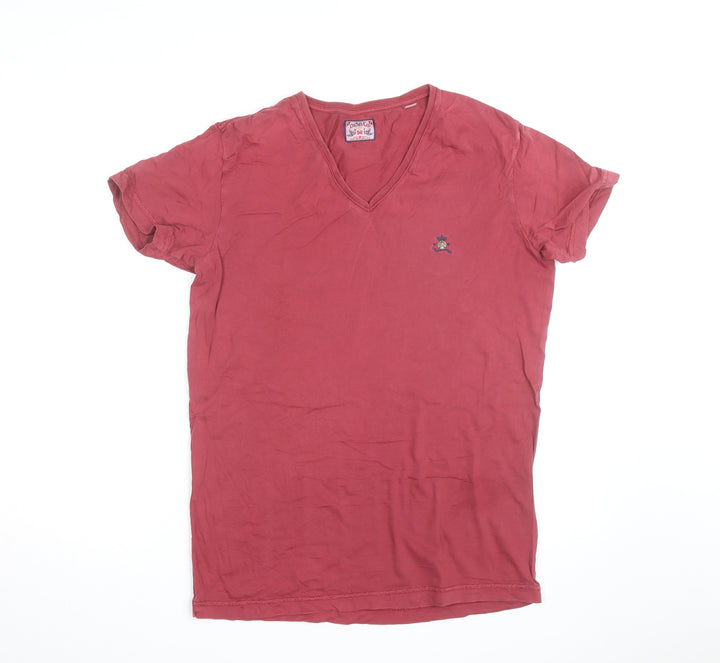 Diesel Women Red V-Neck Cotton Basic T-Shirt Size L