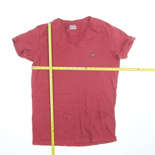 Diesel Women Red V-Neck Cotton Basic T-Shirt Size L