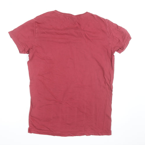 Diesel Women Red V-Neck Cotton Basic T-Shirt Size L