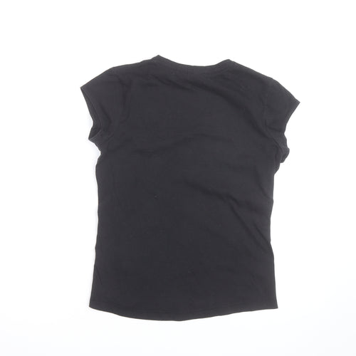 LA Gear Womens Black V-Neck Slim Fit Short Sleeve Cotton T-Shirt Size 10