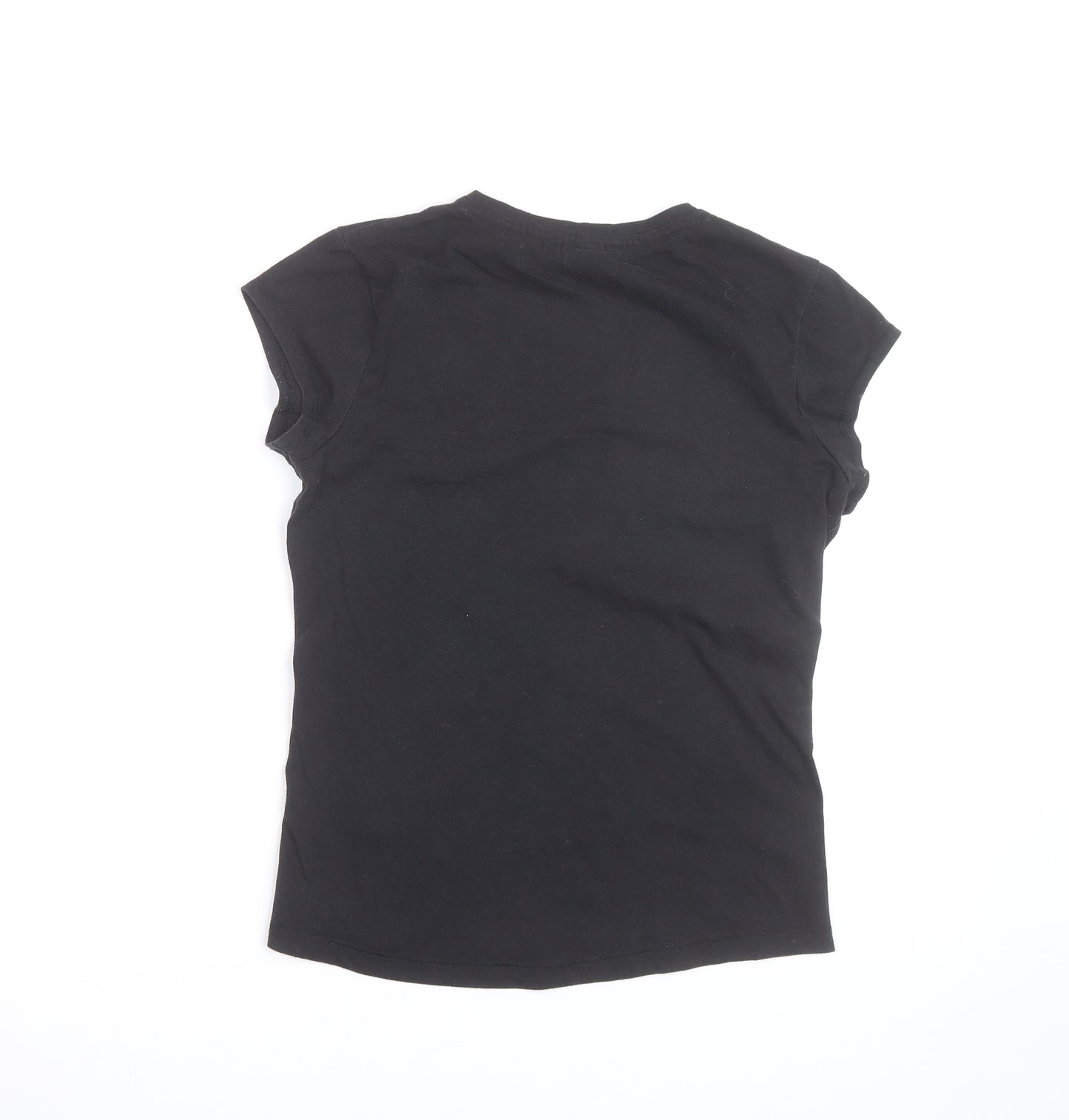 LA Gear Womens Black V-Neck Slim Fit Short Sleeve Cotton T-Shirt Size 10