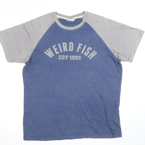 Weird Fish Men's Blue Grey Short Sleeve Crew Neck T-Shirt Size L