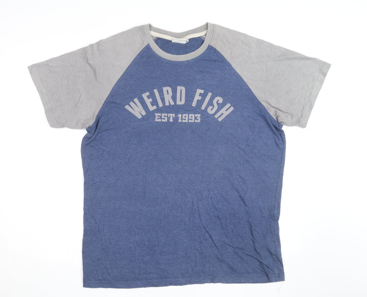 Weird Fish Men's Blue Grey Short Sleeve Crew Neck T-Shirt Size L