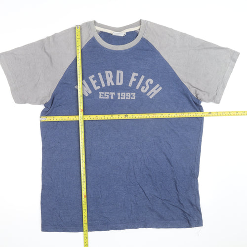Weird Fish Men's Blue Grey Short Sleeve Crew Neck T-Shirt Size L