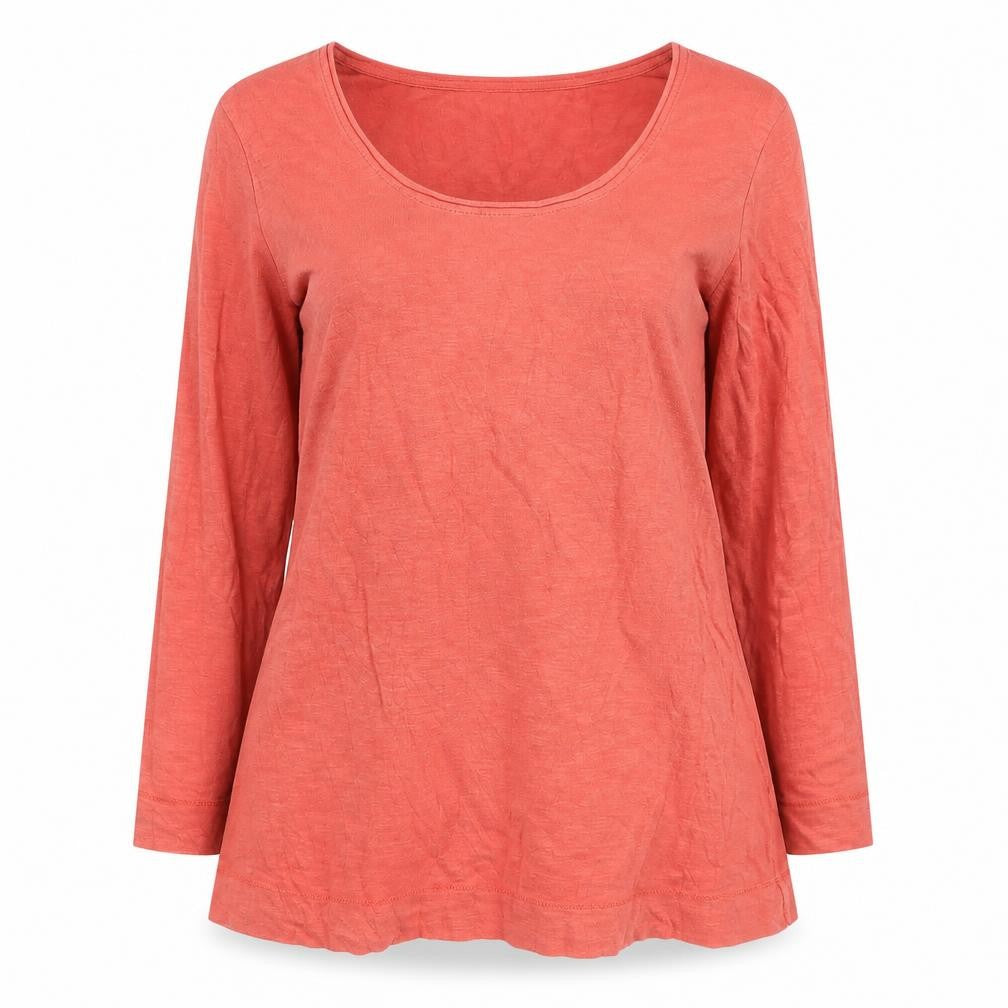 Front view of Seasalt Cornwall Women's Red Long Sleeve Cotton T-Shirt, size L