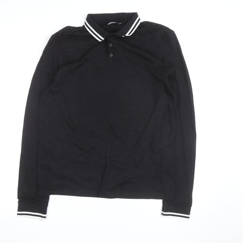 ASOS Design Men's Black Long Sleeve Polo Shirt Size L Cotton Classic Fit