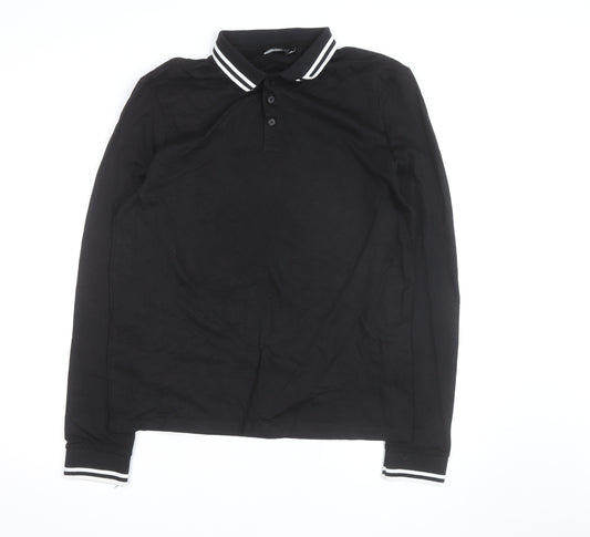 ASOS Design Men's Black Long Sleeve Polo Shirt Size L Cotton Classic Fit