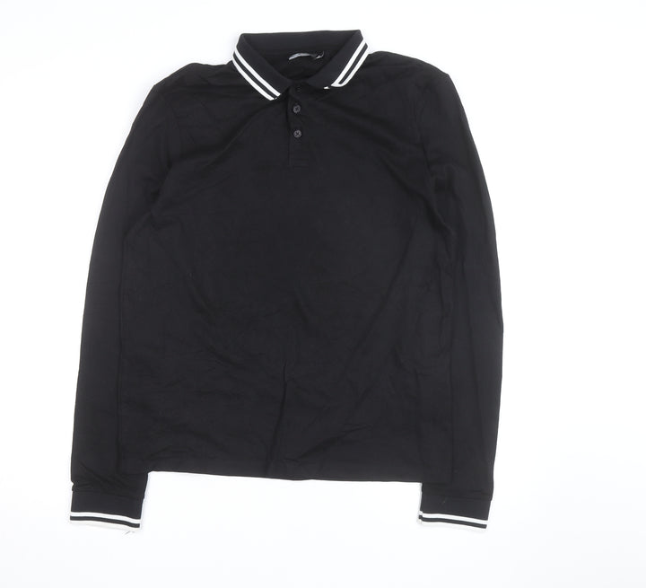 ASOS Design Men's Black Long Sleeve Polo Shirt Size L Cotton Classic Fit