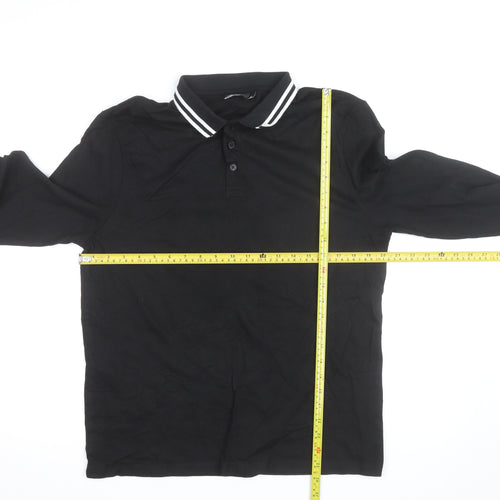 ASOS Design Men's Black Long Sleeve Polo Shirt Size L Cotton Classic Fit