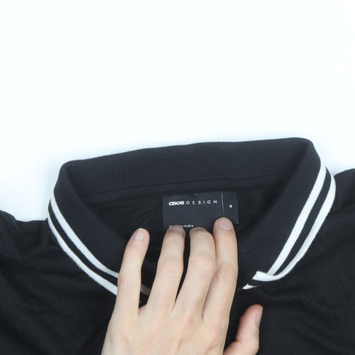 ASOS Design Men's Black Long Sleeve Polo Shirt Size L Cotton Classic Fit