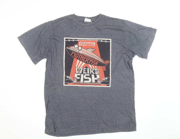 Weird Fish Men's Grey Led Zeppfish Band Graphic T-Shirt Size L