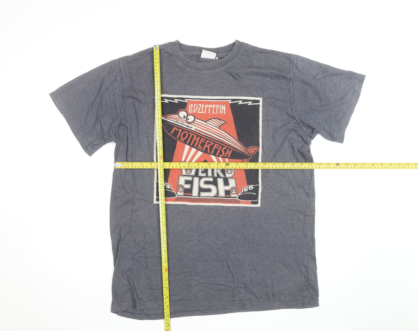 Weird Fish Men's Grey Led Zeppfish Band Graphic T-Shirt Size L
