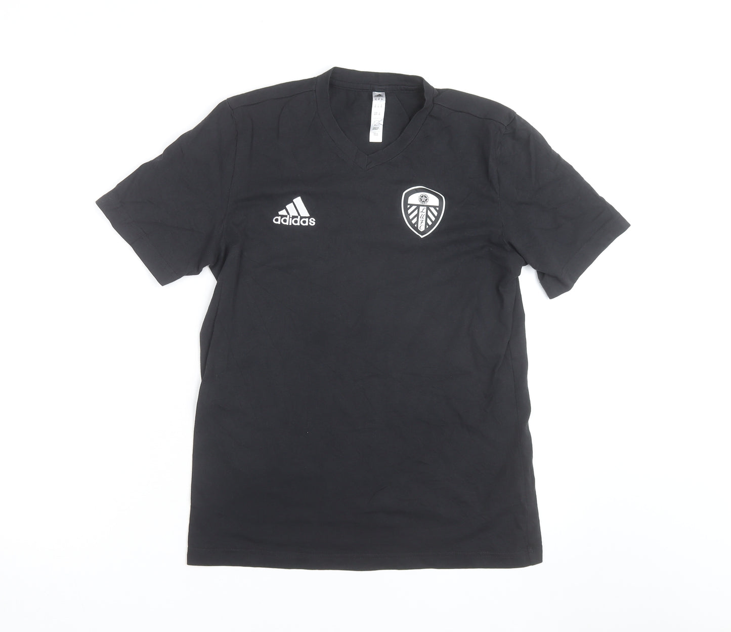 Adidas Mens Black Leeds United V-Neck Short Sleeve T-Shirt Size S