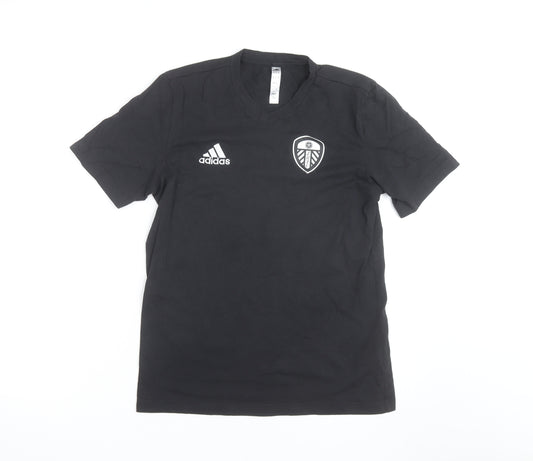 Adidas Mens Black Leeds United V-Neck Short Sleeve T-Shirt Size S