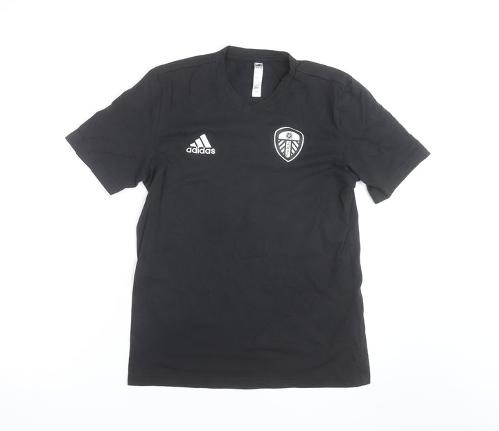 Adidas Mens Black Leeds United V-Neck Short Sleeve T-Shirt Size S