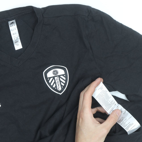 Adidas Mens Black Leeds United V-Neck Short Sleeve T-Shirt Size S
