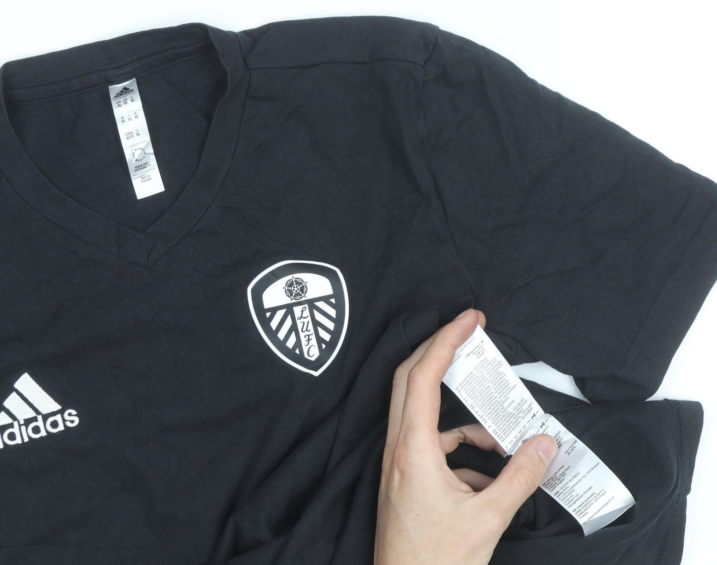Adidas Mens Black Leeds United V-Neck Short Sleeve T-Shirt Size S