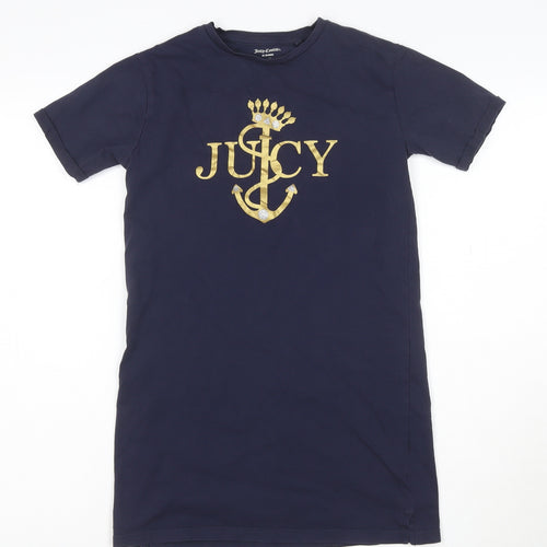 Juicy Couture Girls Blue T-Shirt Dress 10-11 Years Cotton Logo Glitter
