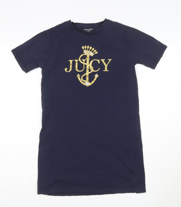 Juicy Couture Girls Blue T-Shirt Dress 10-11 Years Cotton Logo Glitter