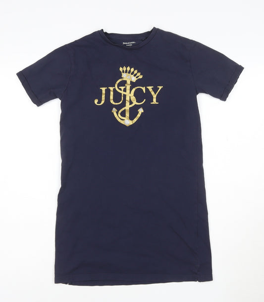 Juicy Couture Girls Blue T-Shirt Dress 10-11 Years Cotton Logo Glitter
