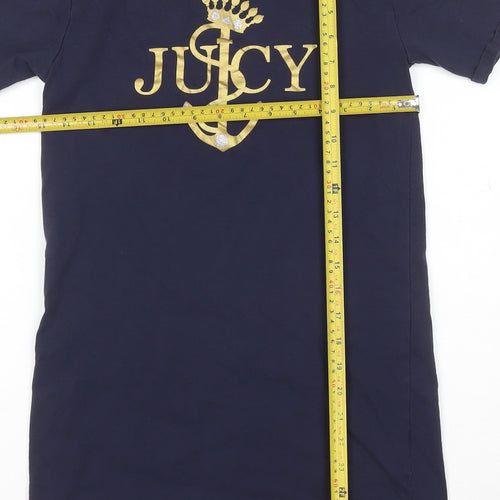 Juicy Couture Girls Blue T-Shirt Dress 10-11 Years Cotton Logo Glitter