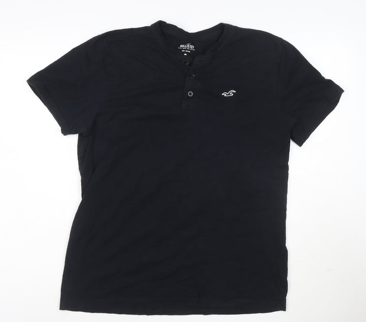 Hollister Men’s Black Henley Polo Shirt Size L 100% Cotton