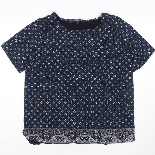 French Connection Women's Blue Floral Blouse XL Short Sleeve