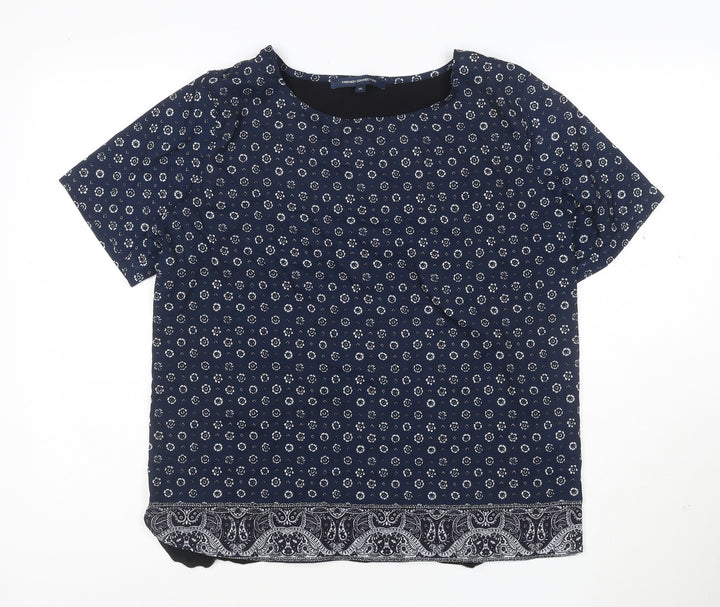 French Connection Women's Blue Floral Blouse XL Short Sleeve