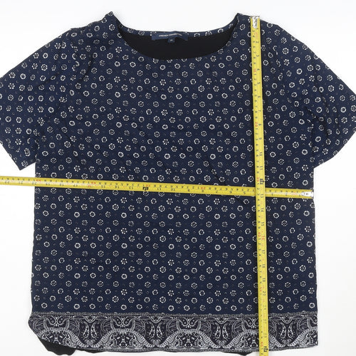 French Connection Women's Blue Floral Blouse XL Short Sleeve