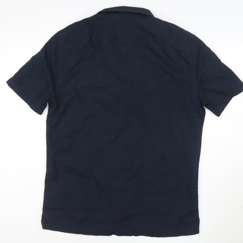 Marks and Spencer Men's Blue Linen Blend Regular Fit Short Sleeve Shirt M