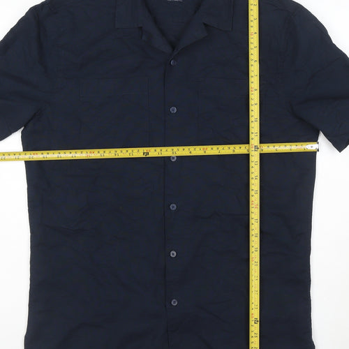 Marks and Spencer Men's Blue Linen Blend Regular Fit Short Sleeve Shirt M