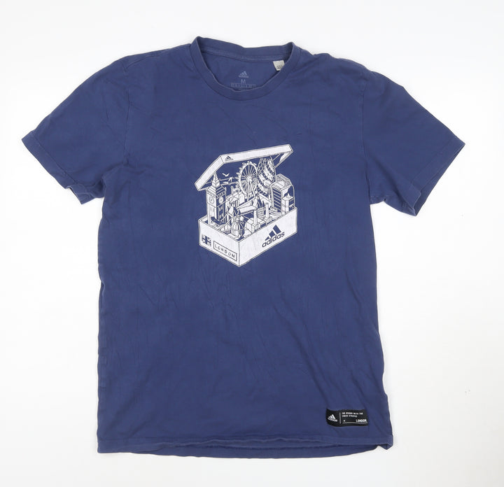 Adidas Men's Blue London Graphic Short Sleeve Cotton T-Shirt M