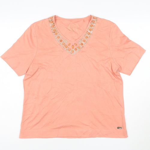 Nici Womens Pink Beaded V-Neck Short Sleeve T-Shirt M